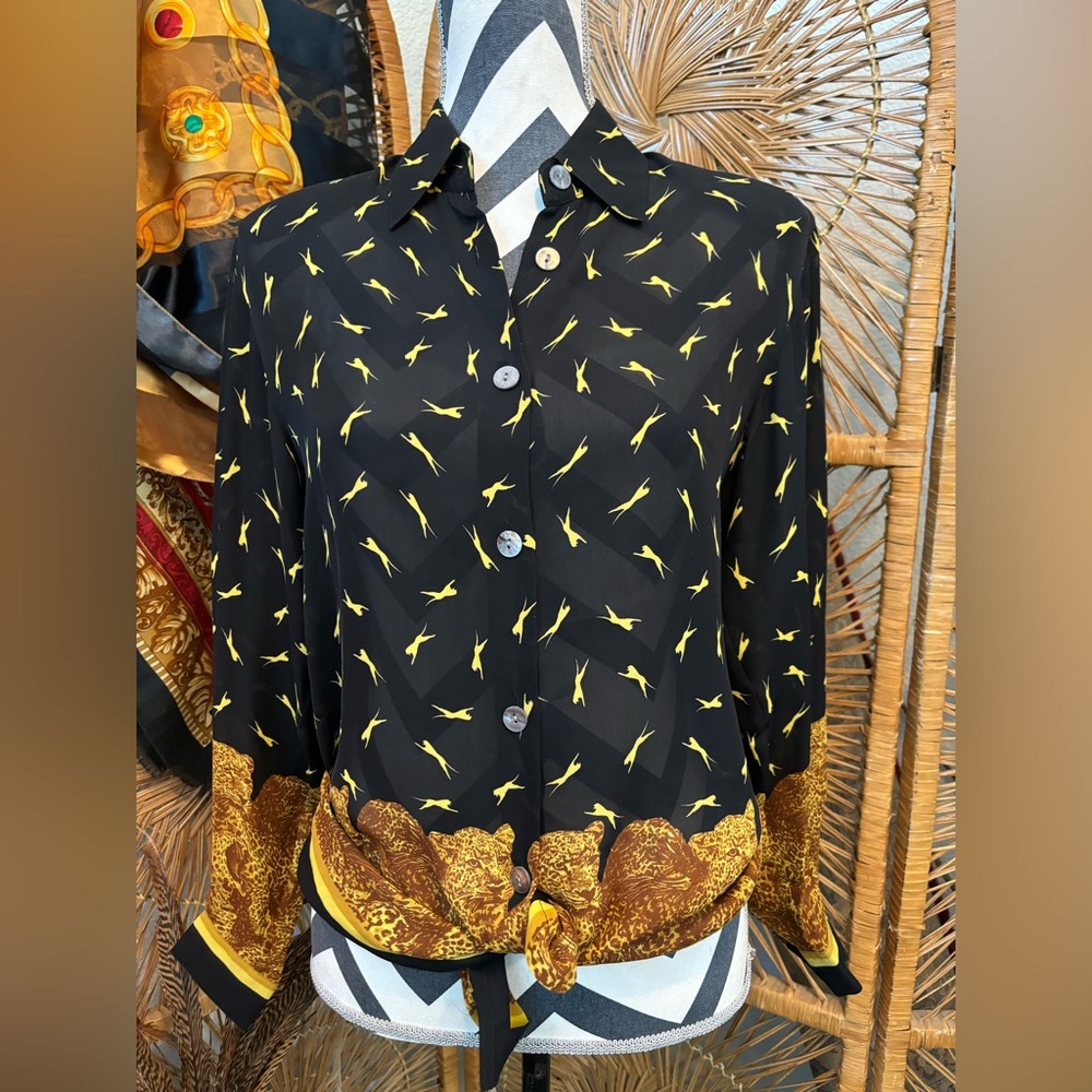 Vintage NWT 80s designer Paolo Santini sheer animal print blouse